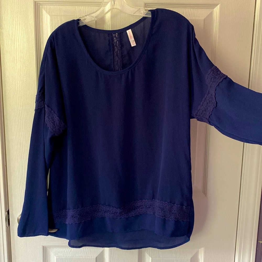 Navy blue blouse with lace - size L